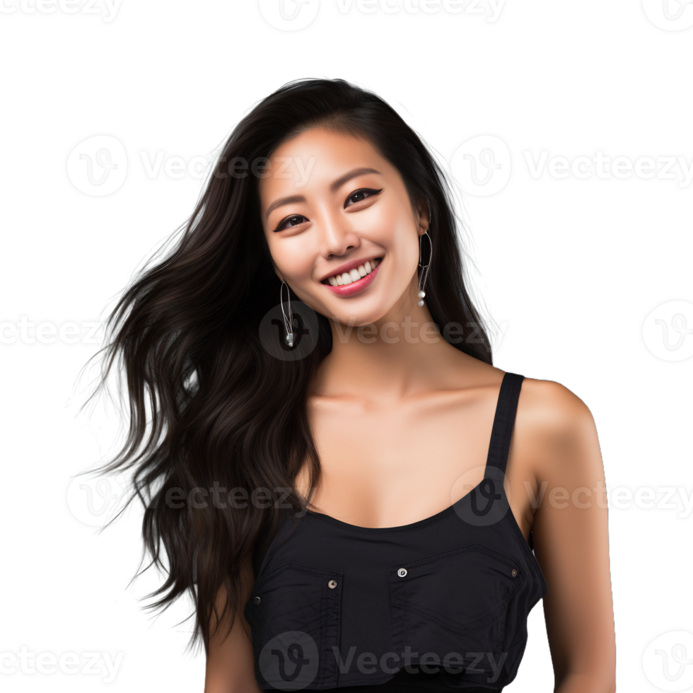 AI Generative Asian model in casual outfit radiating a warm smile transparent background png