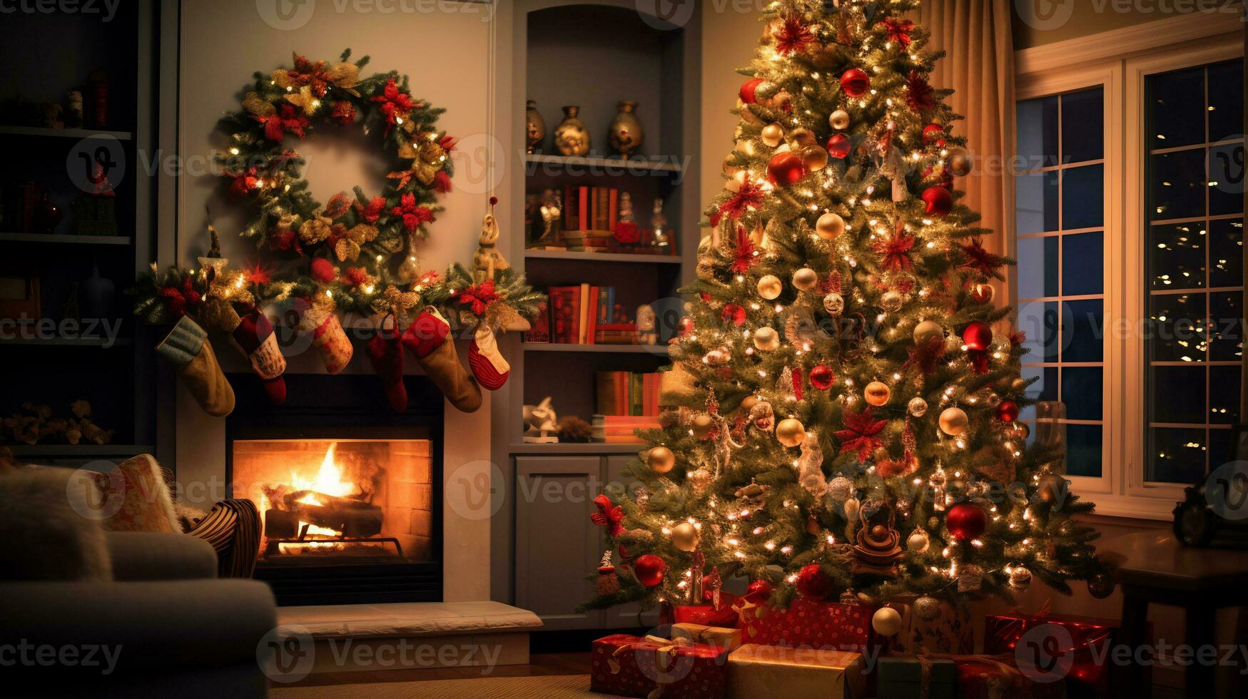 beautifully decorated christmas tree AI Generative photo