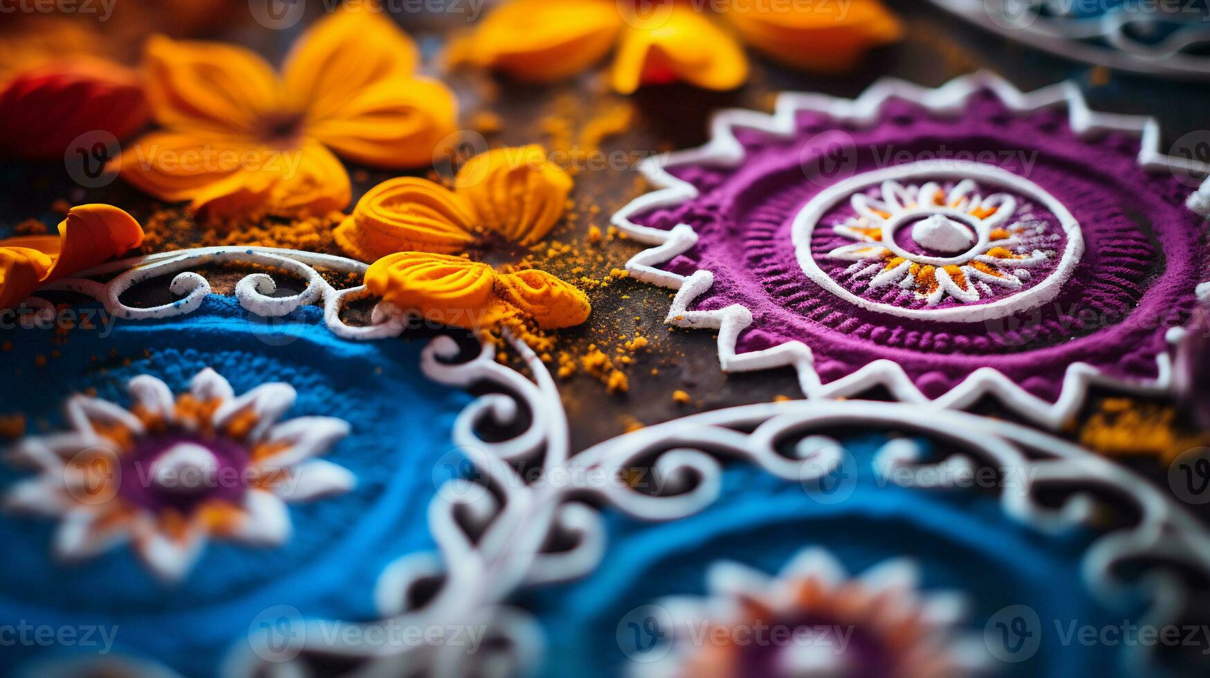 A Close up image of intricate rangoli pattern AI Generative photo