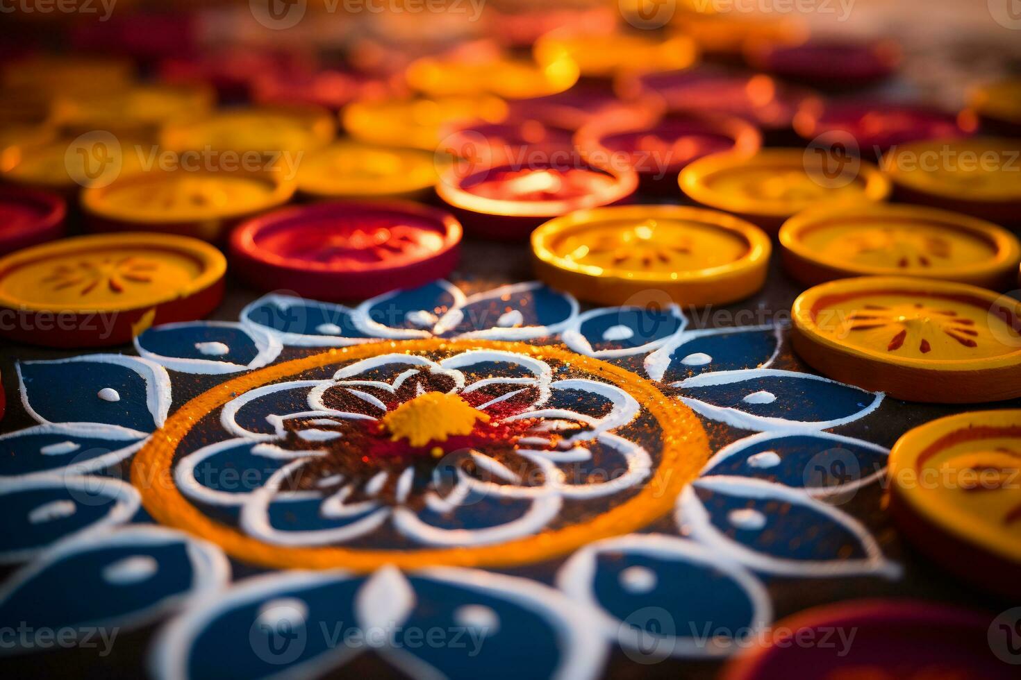 A Close up image of intricate rangoli pattern AI Generative photo
