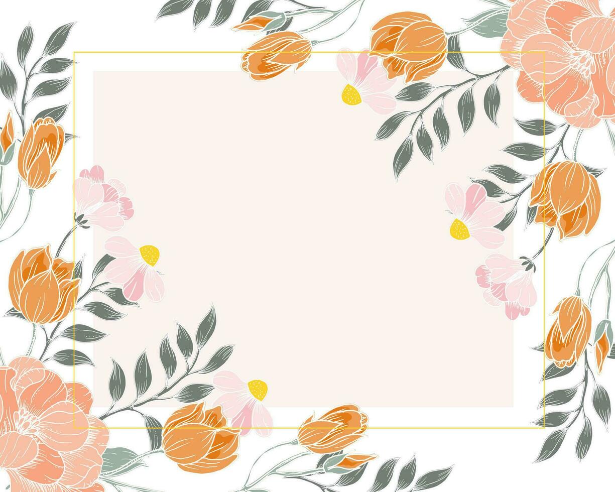 Hand Drawn Rose and Magnolia Flower Border vector