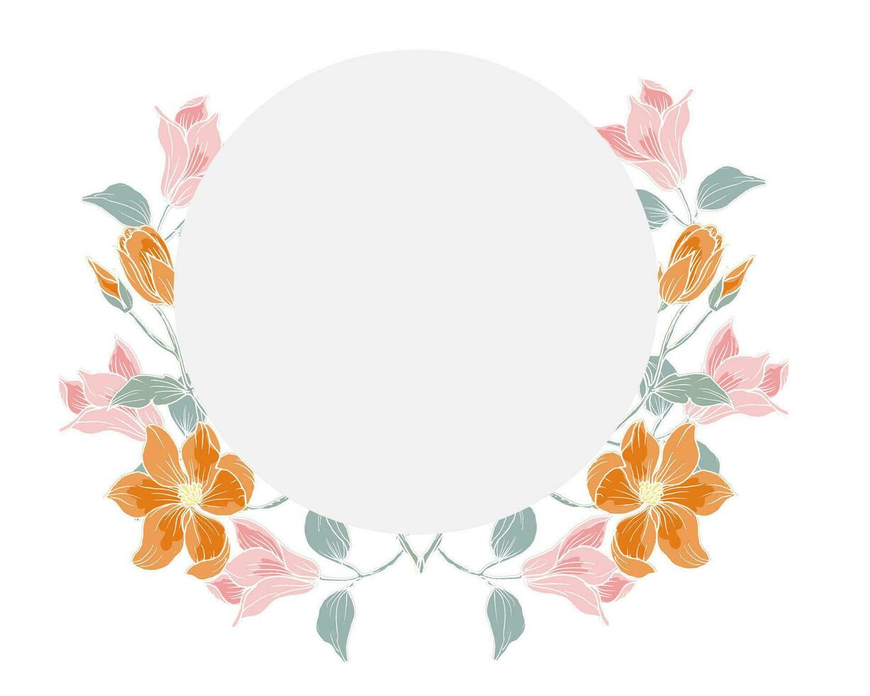 Hand Drawn Vintage Magnolia Flower Wreath vector