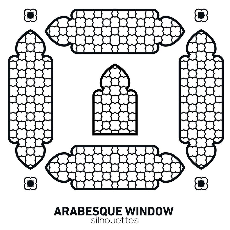 arabesco ventana siluetas vector símbolo tradicional islámico arcos Arábica tradicional arquitectura. Ramadán kareem diseño elemento. geométrico ornamento Arábica modelo.