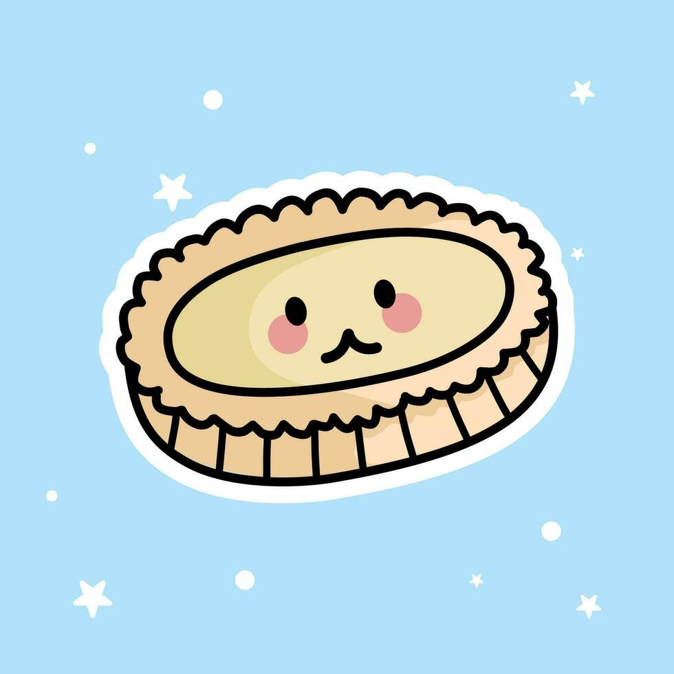 Cute Kawaii Pie is isolated on a blue background vector