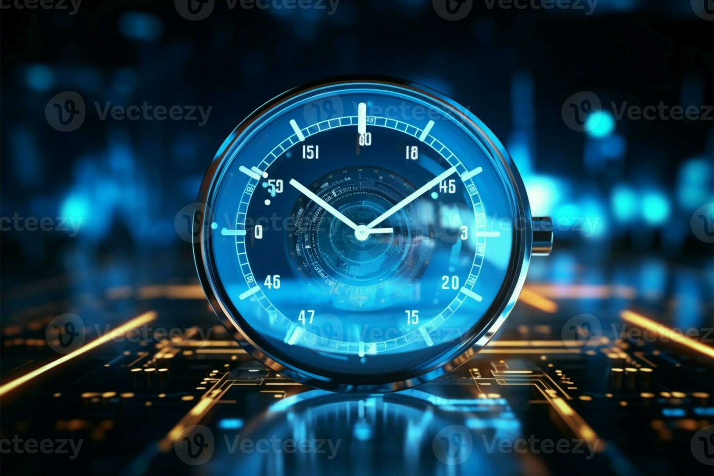 digital reloj cara y futurista cronometraje mano en Perfecto sincronizar ai generado foto