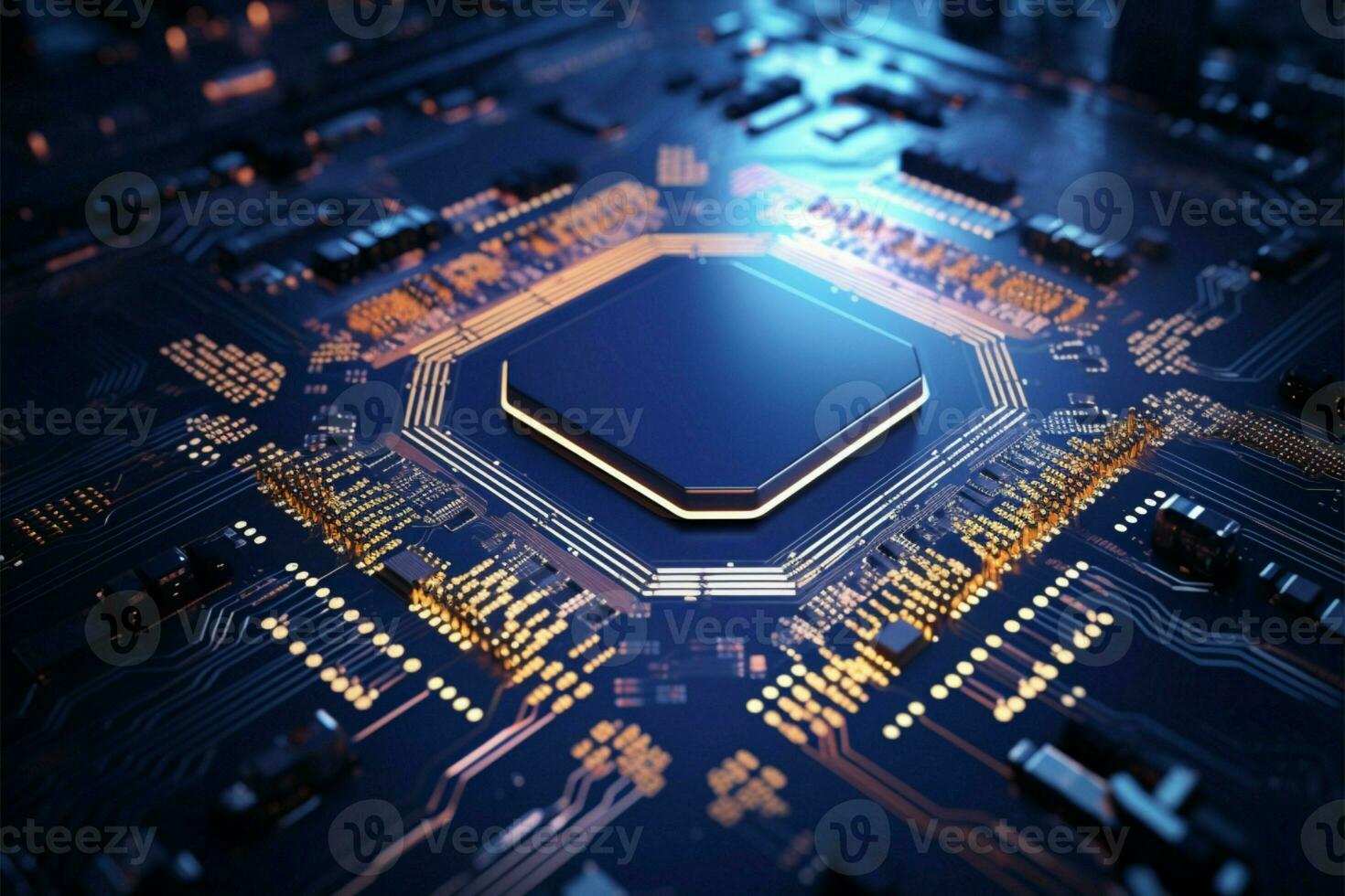 Digital futuristic chipset processor on a high tech circuit board AI Generated photo