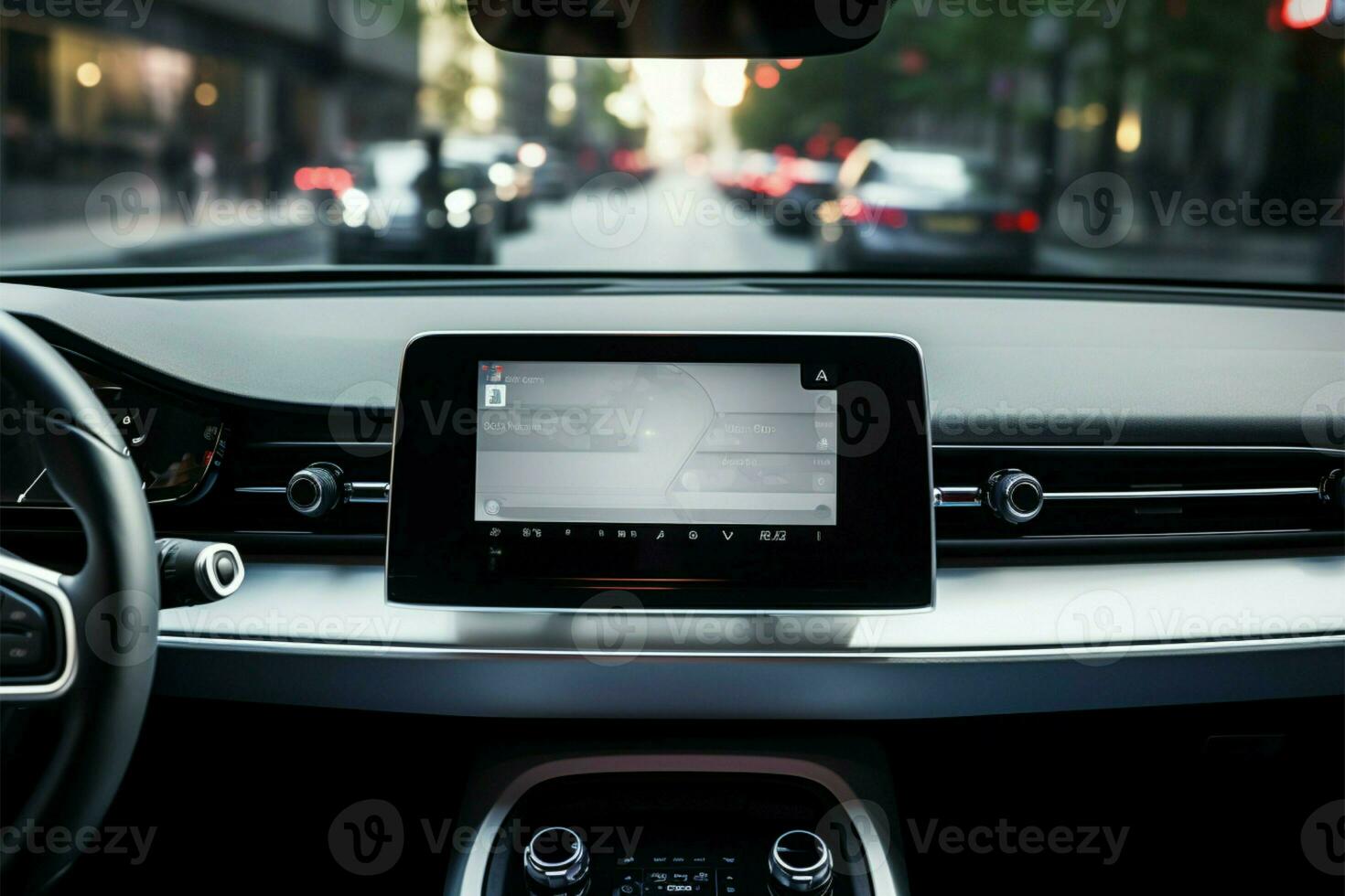 Digital display screen mockup on the dashboard of a contemporary car AI Generated photo