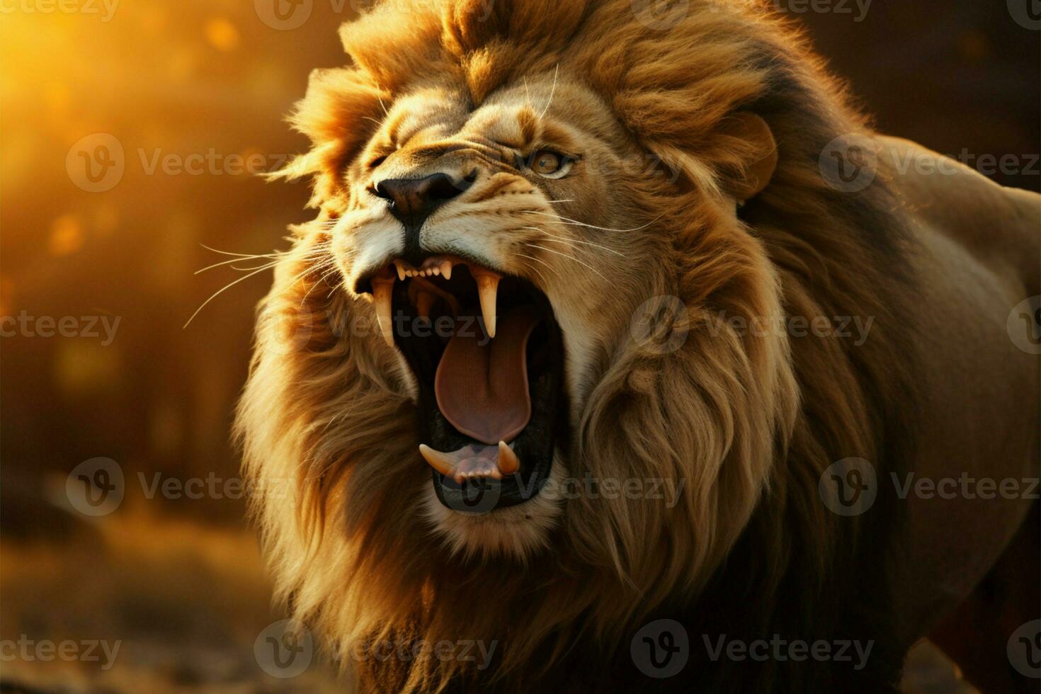 King of the jungle, a majestic lion roars with awe inspiring might AI  Generated 31586566 Stock Photo at Vecteezy