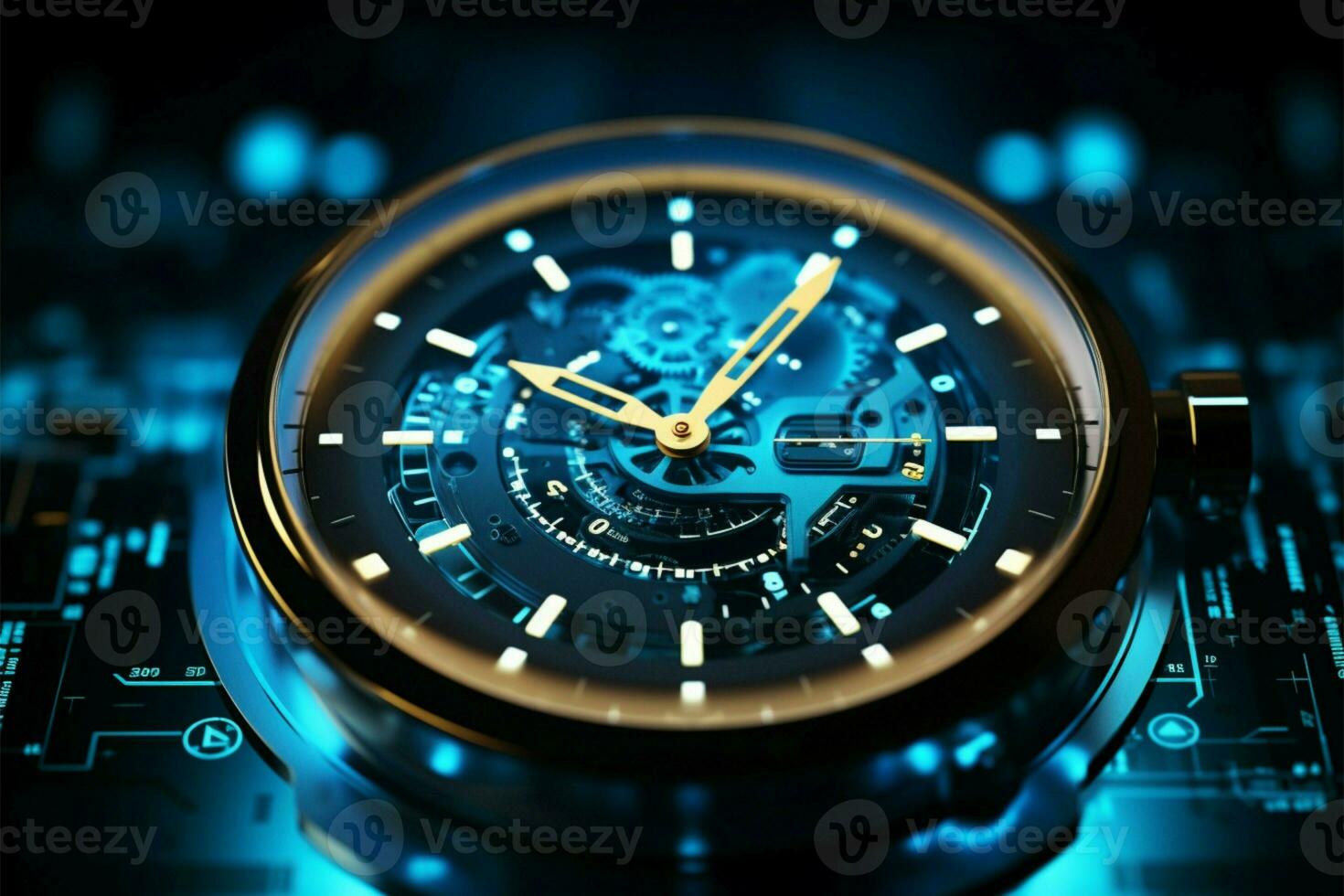 Futuristic clock face with digital precision in timekeeping hand AI Generated photo