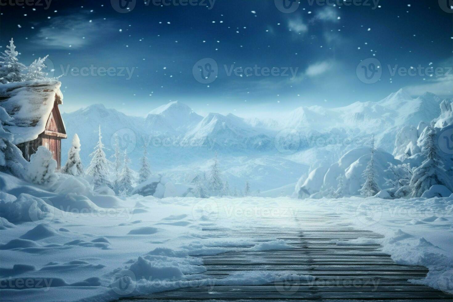 A spacious winter background featuring a gleaming ice road ahead AI Generated photo