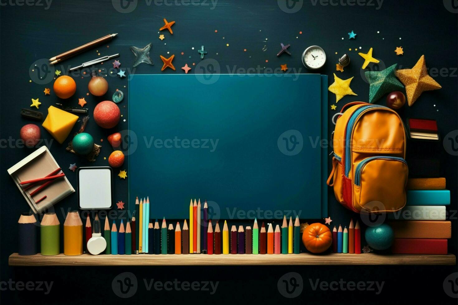 A warm Welcome Back to School with neatly arranged school supplies AI Generated photo