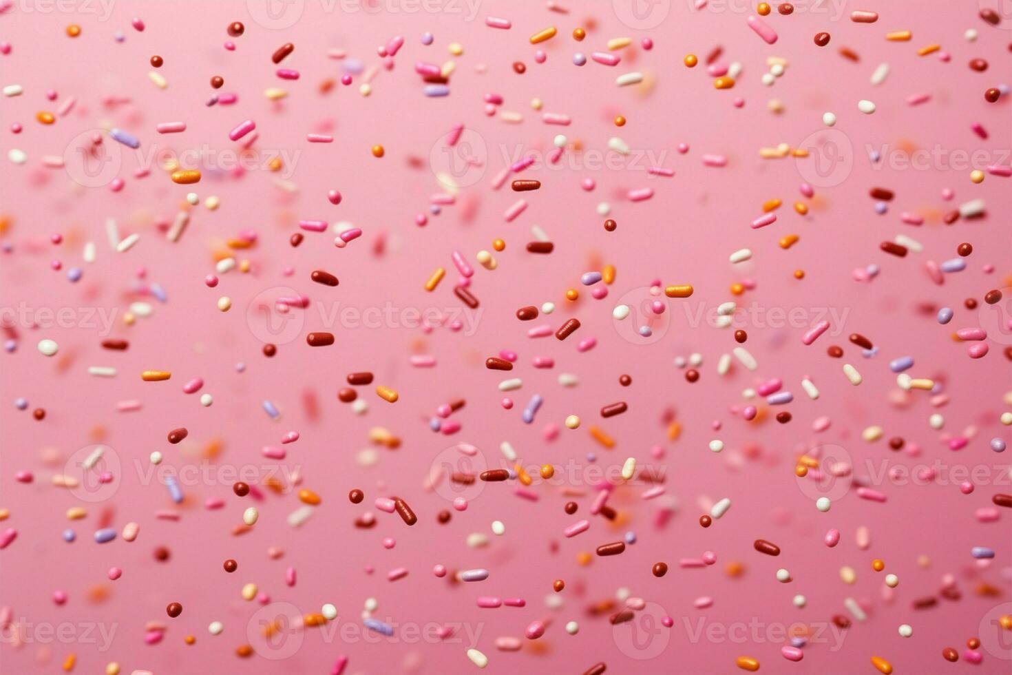 Vibrant sprinkle pattern adorns design elements over a pink backdrop AI Generated photo