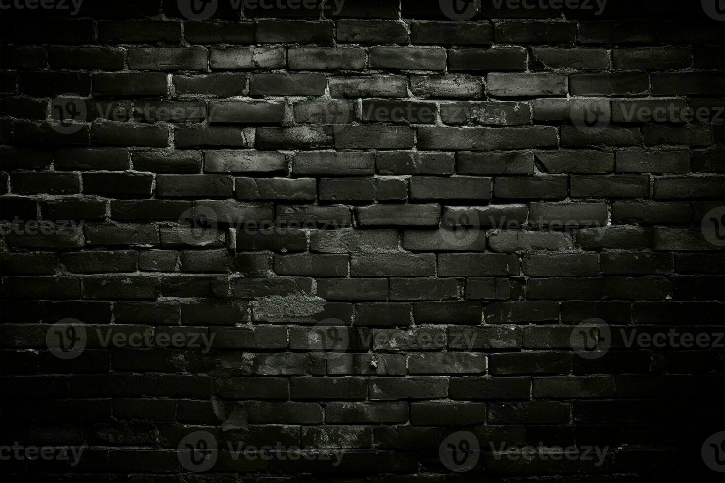 Vignette effect adds drama to textured black brick wall background AI Generated photo