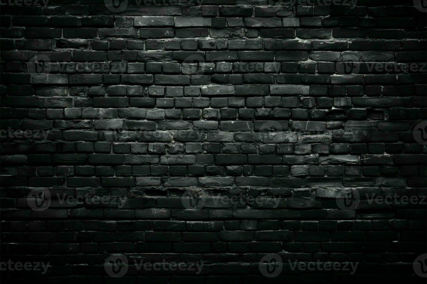 Black brick wall with artistic vignetting for depth and contrast AI Generated photo