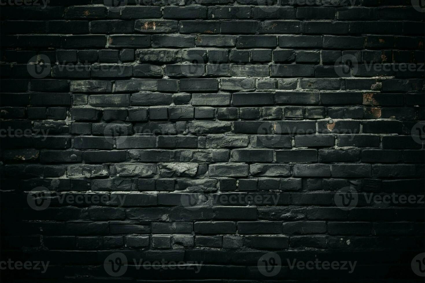Black brick wall with artistic vignetting for depth and contrast AI Generated photo