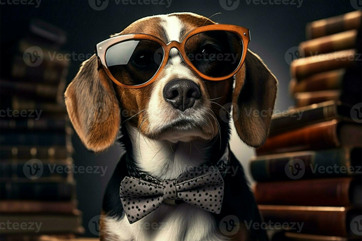 A dapper beagle dons bow tie and specs, exuding sophistication AI Generated photo