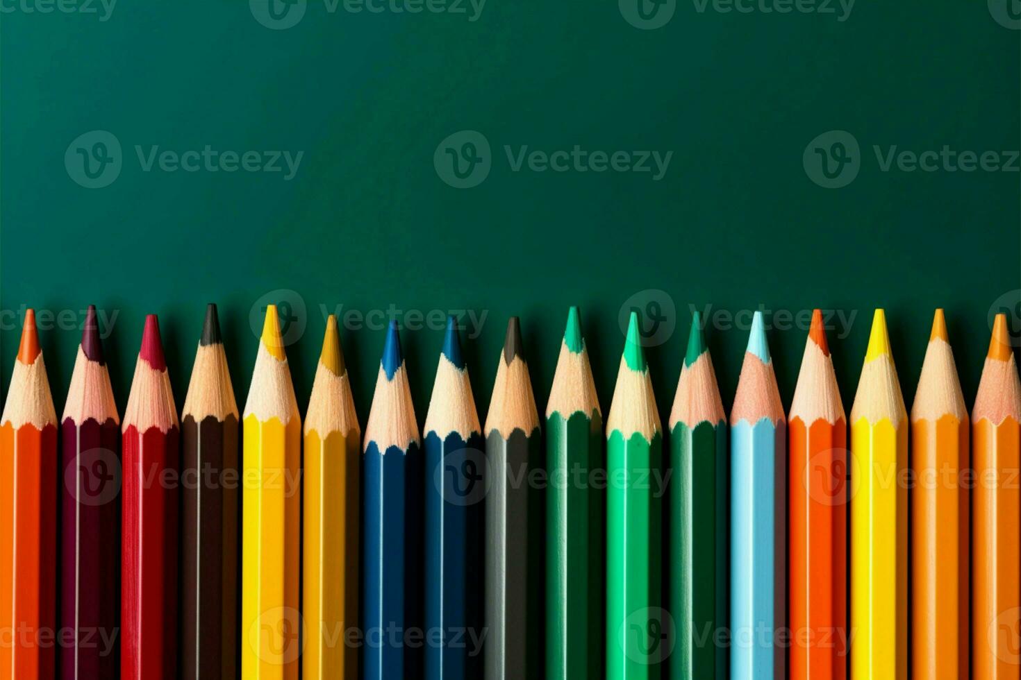 Colorful pencils on a green chalkboard backdrop, signifying educational progress AI Generated photo