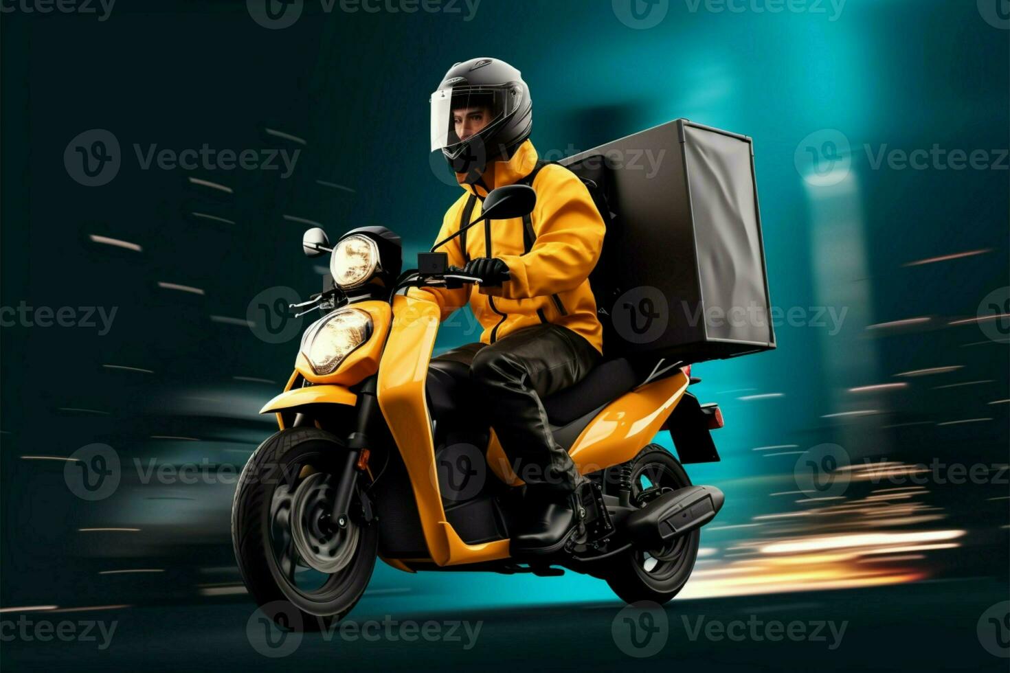 Courier with thermo bag ready to deliver, space for text AI Generated photo