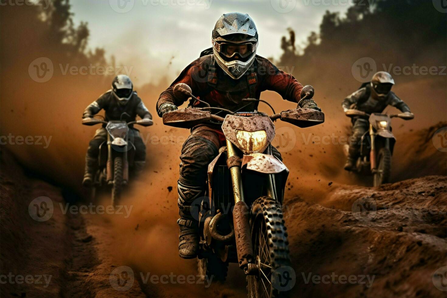 Intense dirt bike competition as riders tackle a thrilling dirt course AI Generated photo