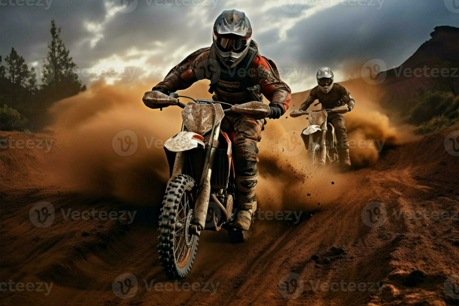 Intense dirt bike competition as riders tackle a thrilling dirt course AI Generated photo