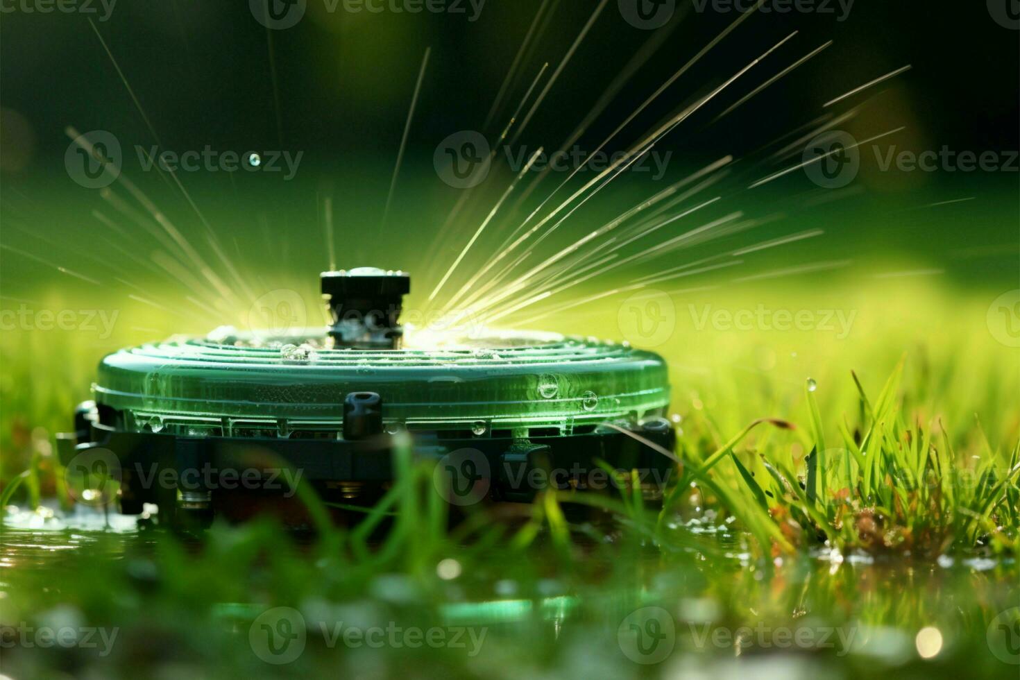 Lawn irrigation Automatic sprinkler system conserves water, with adjustable head AI Generated photo