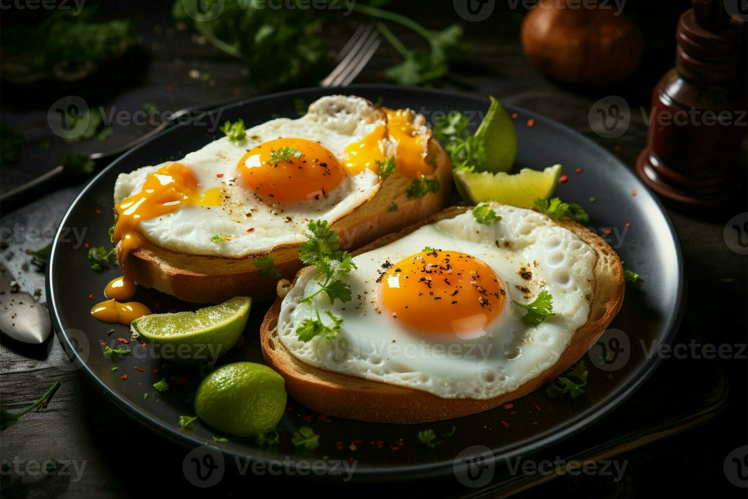 Mañana comida caracteristicas delicioso frito huevos servido en un desayuno plato ai generado foto