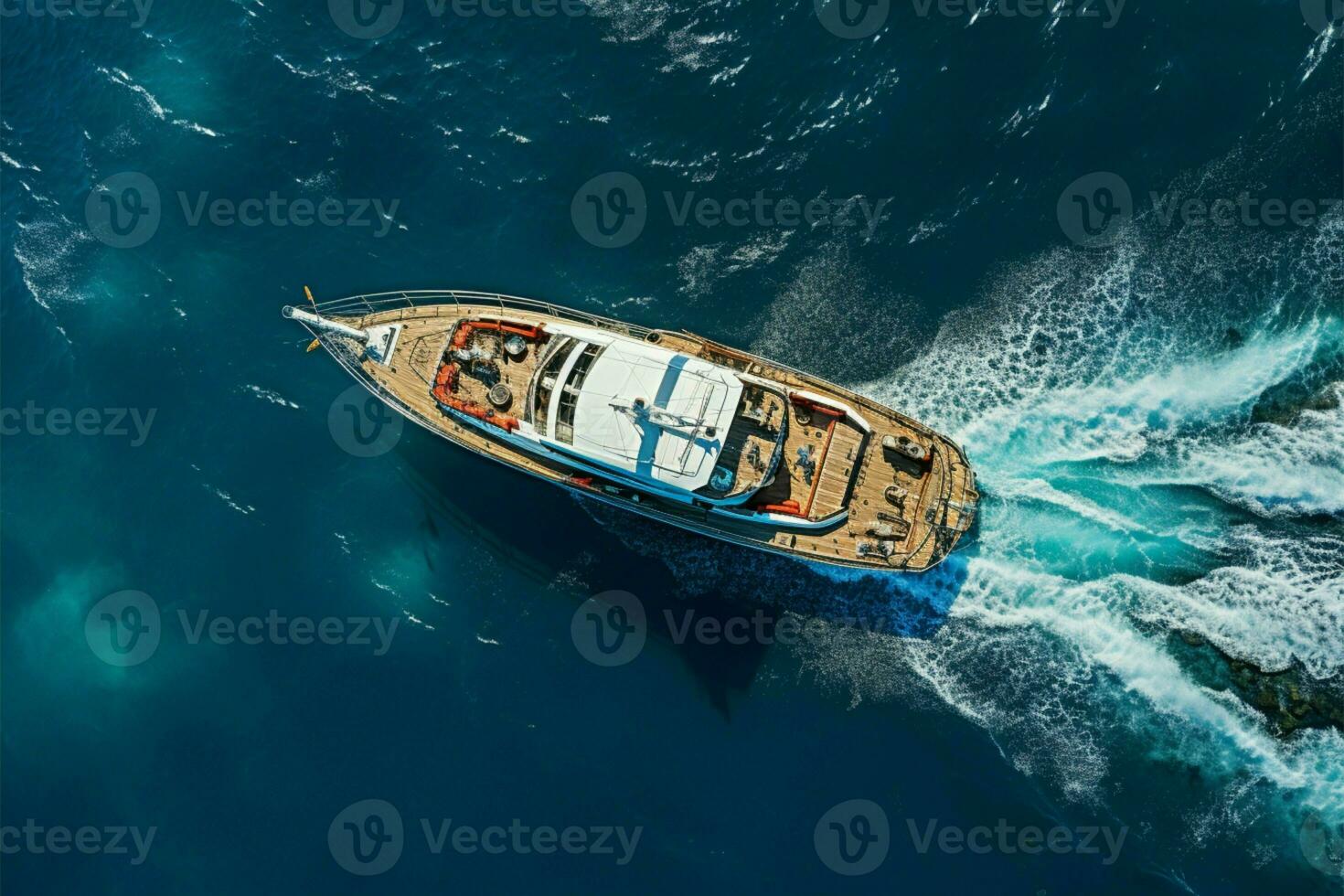 Sailing vessel seen from above, enriched by neural network processing AI Generated photo