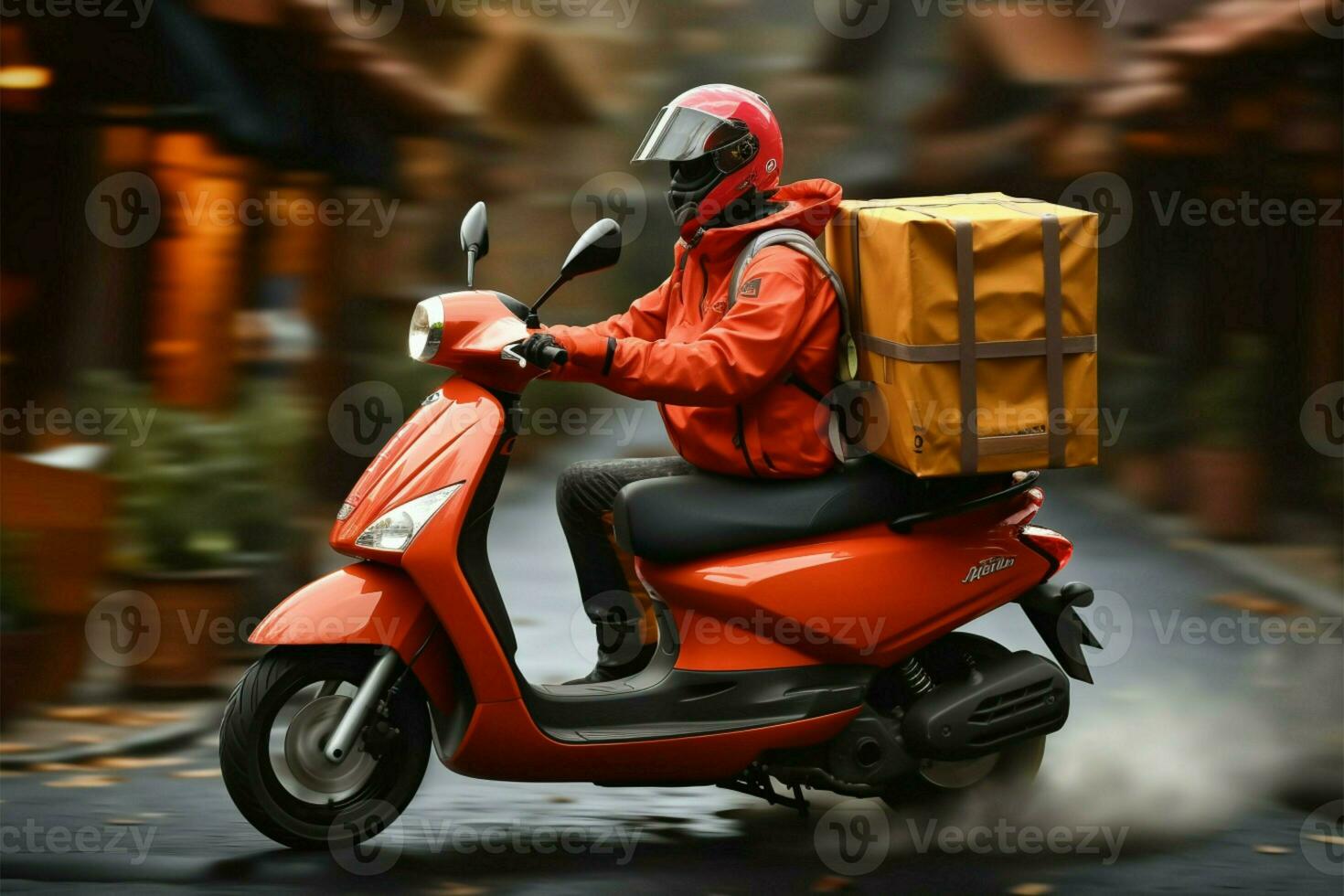 Speedy food delivery service by a scooter courier with a backpack AI Generated photo