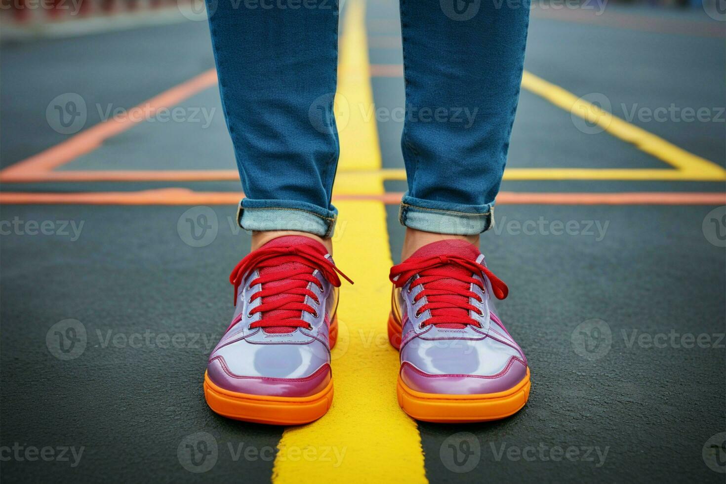 deportivo elegante De las mujeres zapatillas dedo del pie el línea con elegante confianza ai generado foto