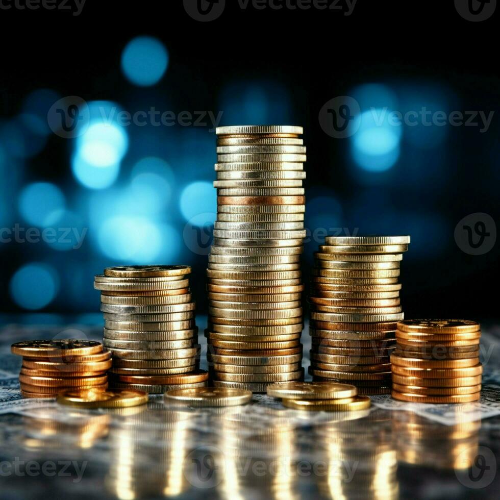 Financial strength depicted through a stack of gleaming coins AI Generated photo