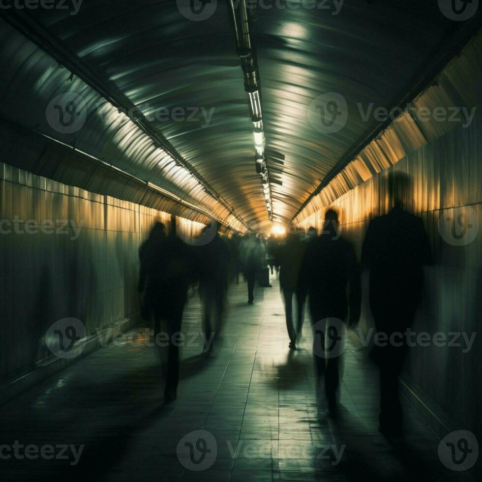 Morning rush Commuters hustling through the railway tunnel to work AI Generated photo