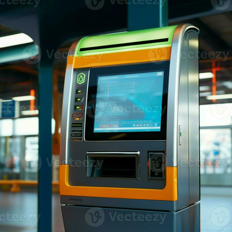 Train or subway station setup Mock up of an automatic ticket machine AI Generated photo