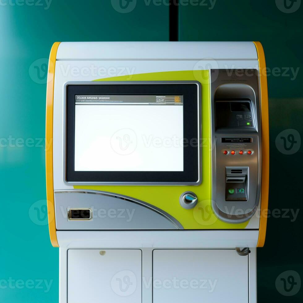 A train station mock up White automatic ticket vending machine design AI Generated photo