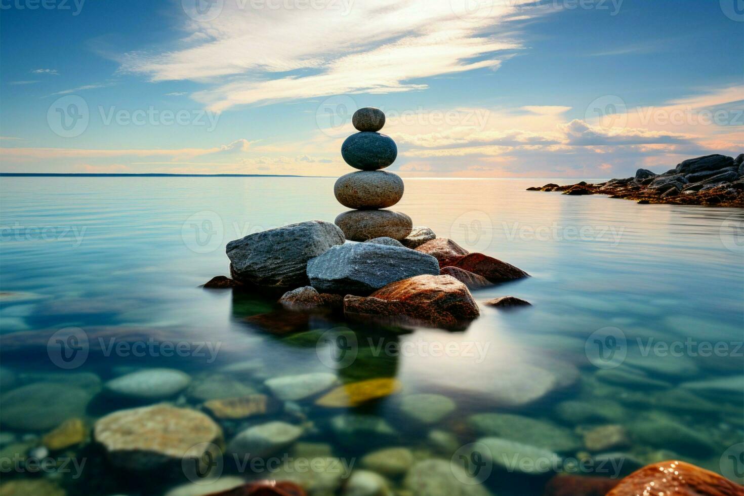 equilibrio rocas ofertas un sereno, natural alternativa para holístico bien siendo ai generado foto