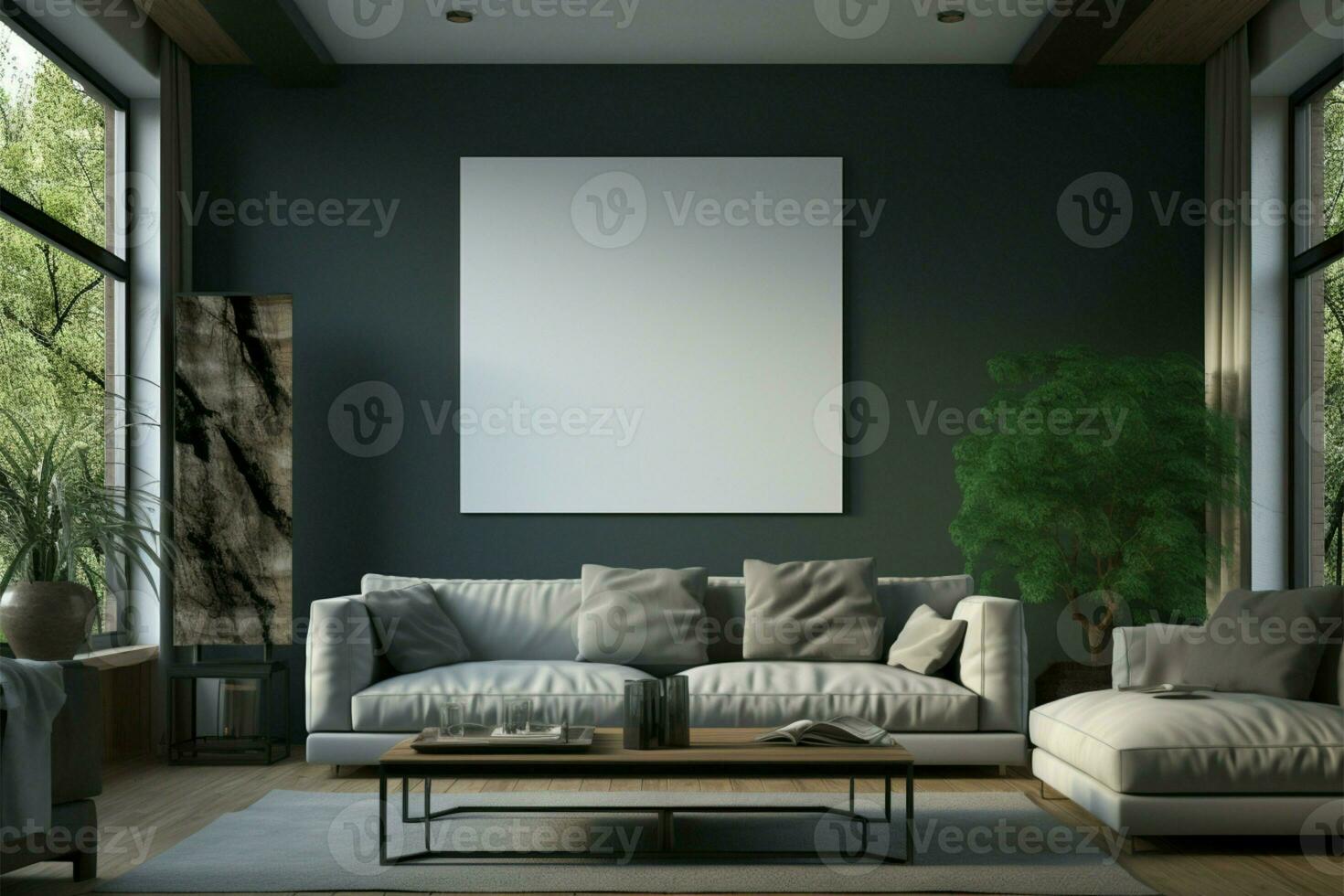 Blank frame in a 3D living room A creative canvas AI Generated photo