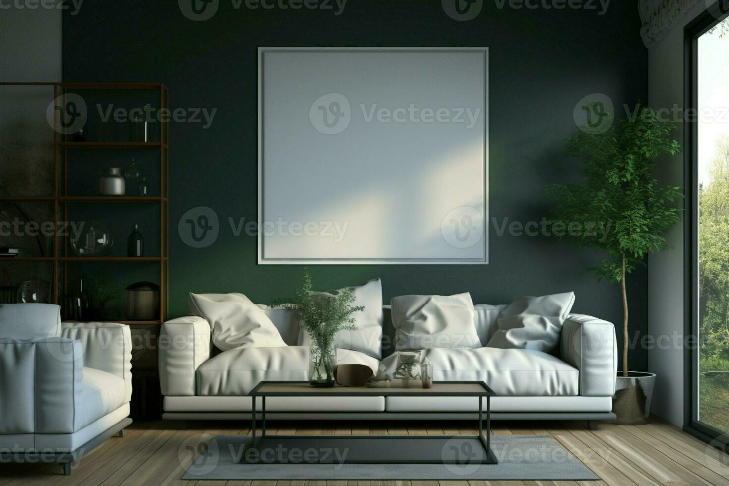 Blank frame in a 3D living room A creative canvas AI Generated photo