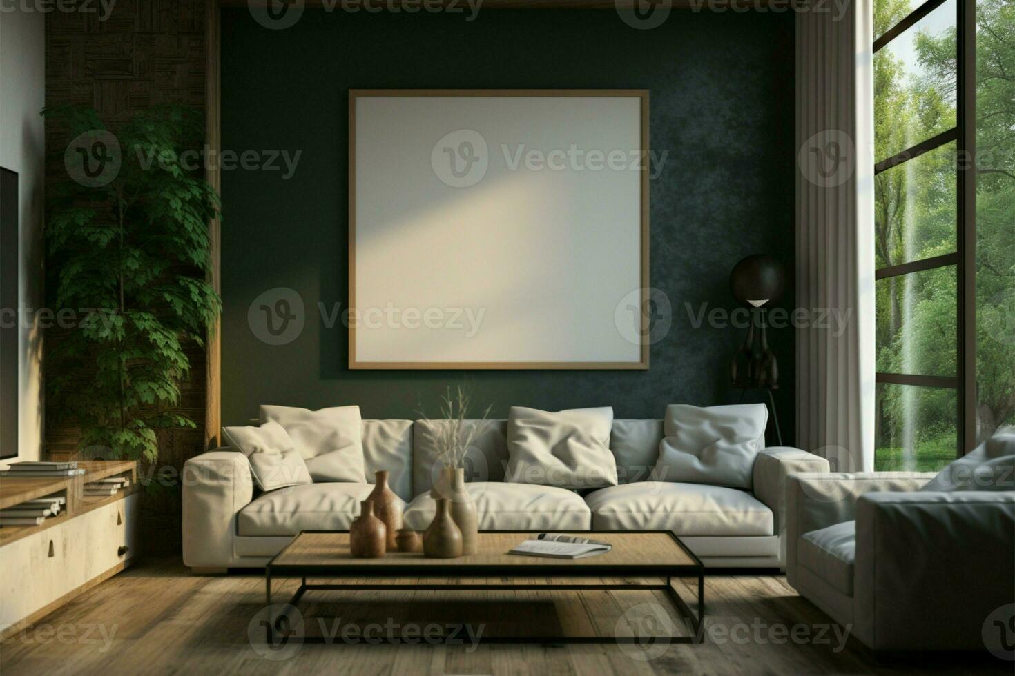 Blank frame in a 3D living room A creative canvas AI Generated photo