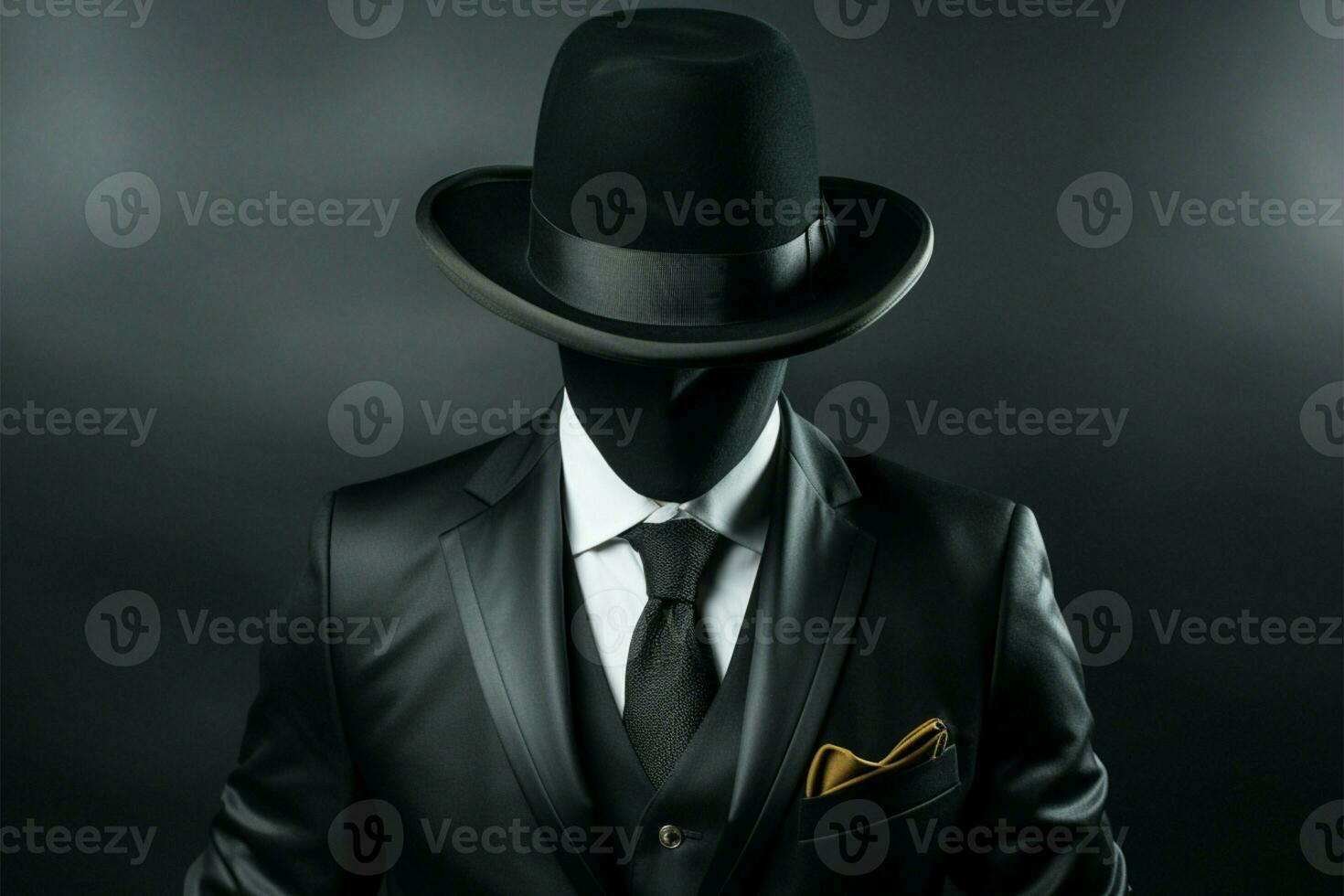 Bowler hatted figure exudes British grace in a formal suit ensemble AI Generated photo