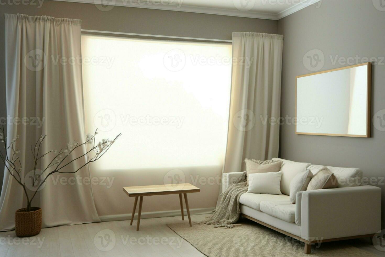 Brighten and expand your room with cream frame near sheer curtains AI Generated photo