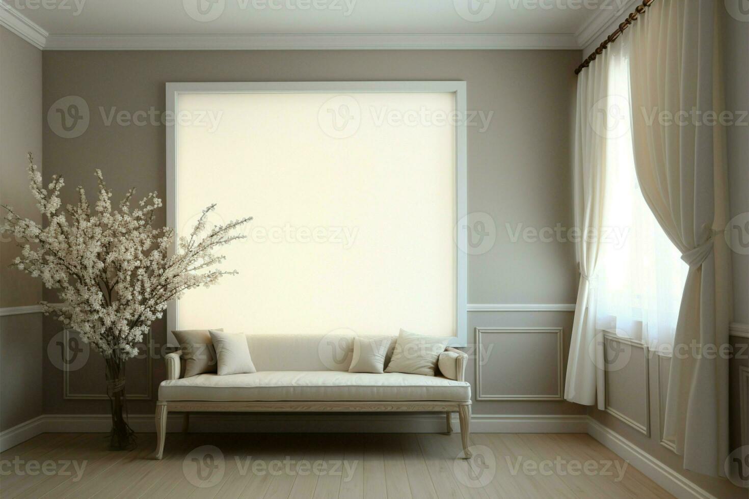 Brighten and expand your room with cream frame near sheer curtains AI Generated photo