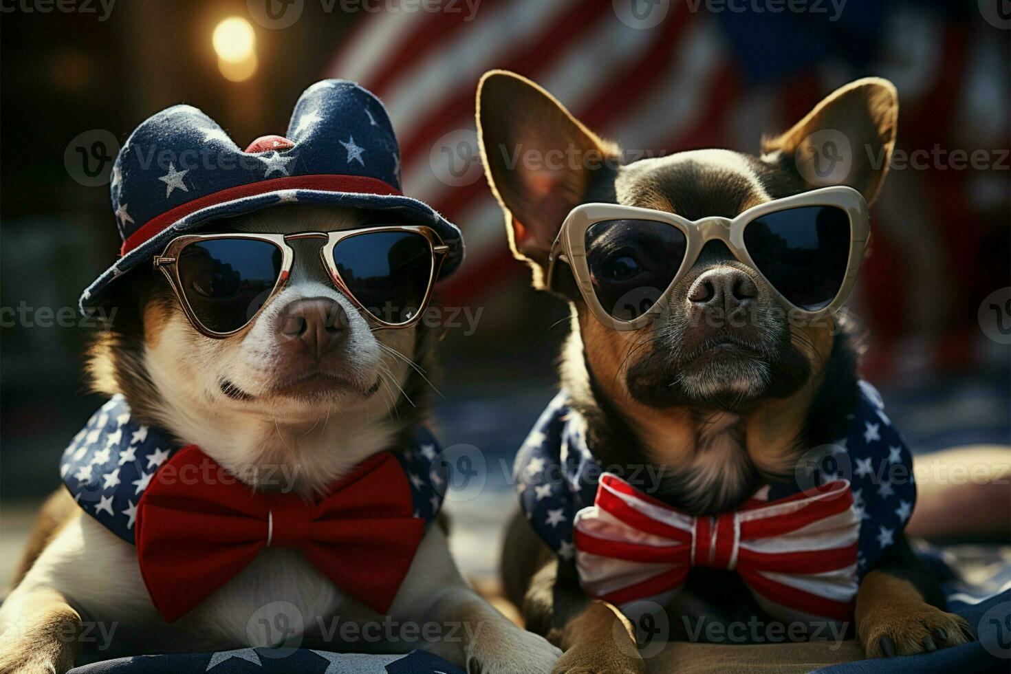 A lively 4th of July illustration featuring dogs celebrating American freedom AI Generated photo