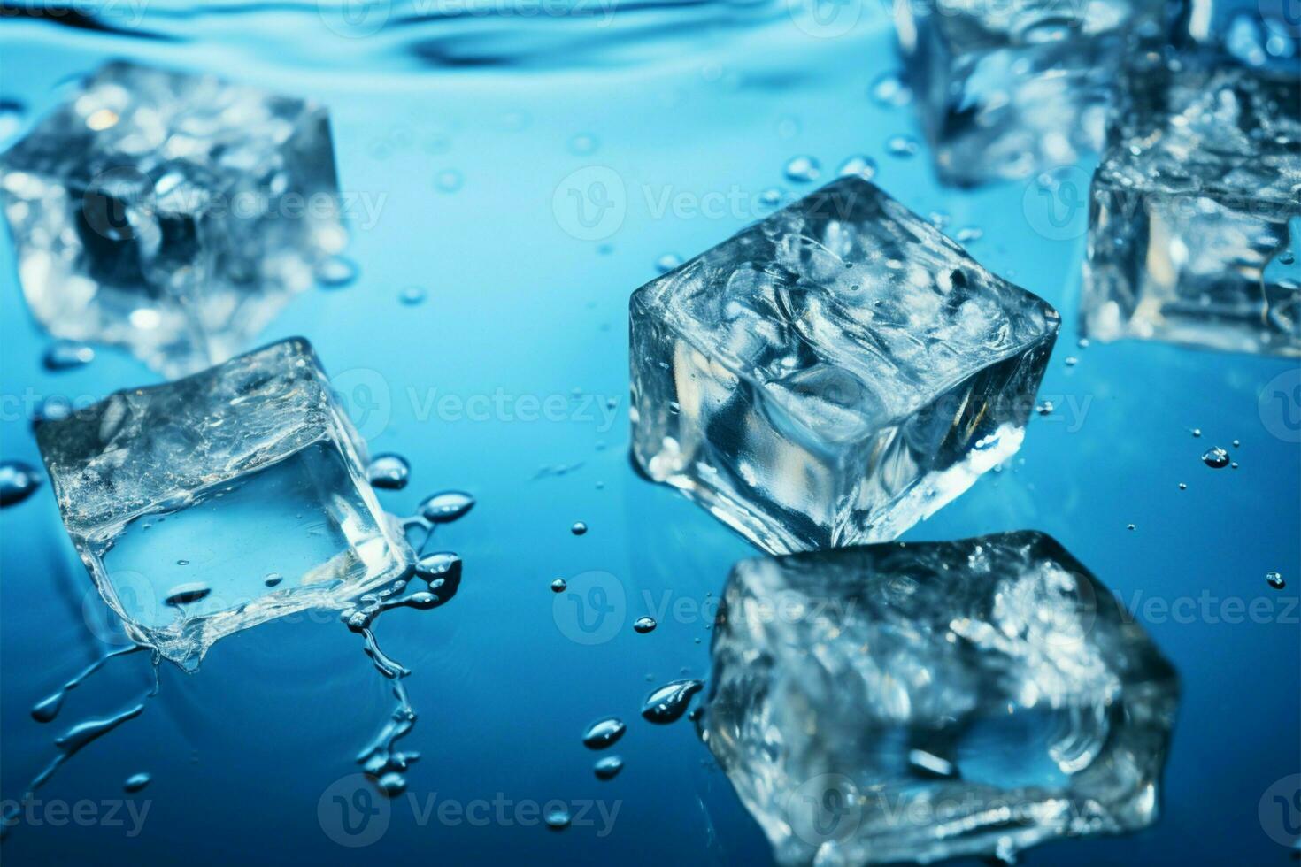 Cool blue water adorned with abstract ice cube formations AI Generated photo