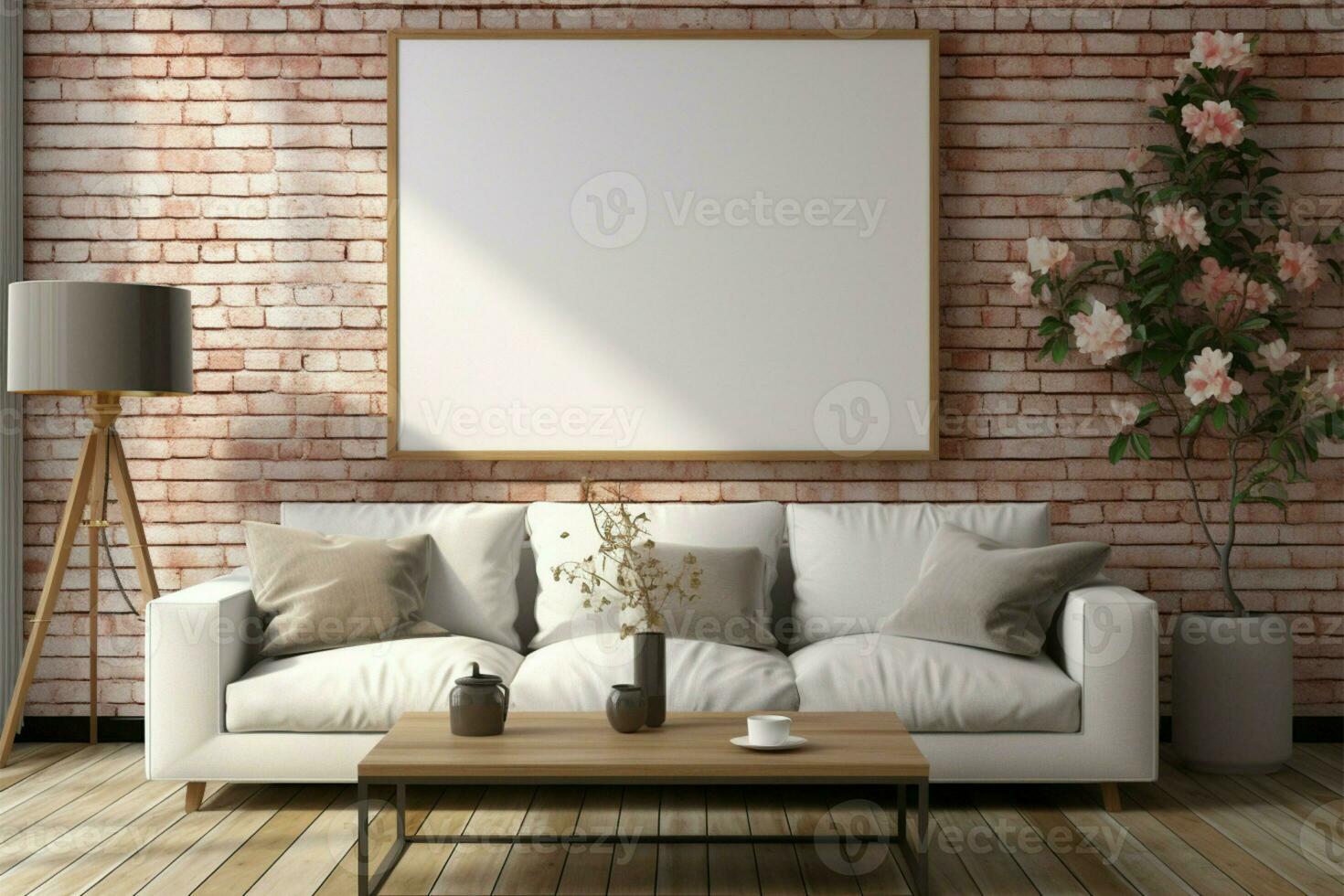 Empty living room background Frame mockup, copy space, 3D render AI Generated photo