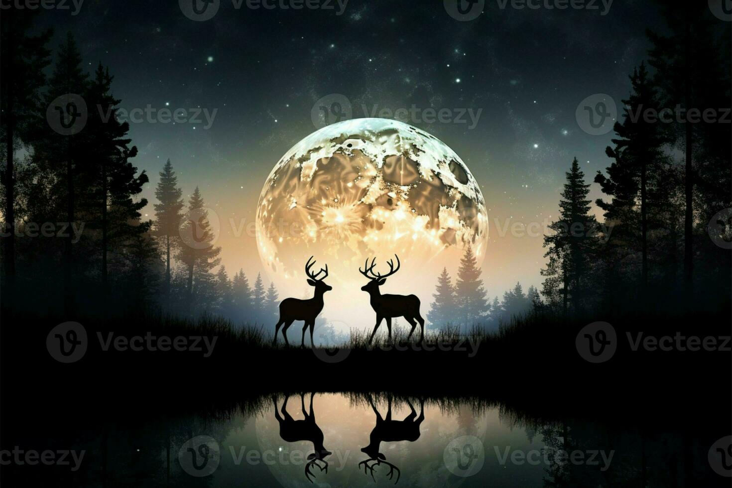 Graceful deers silhouette framed by the grandeur of the moon AI Generated photo