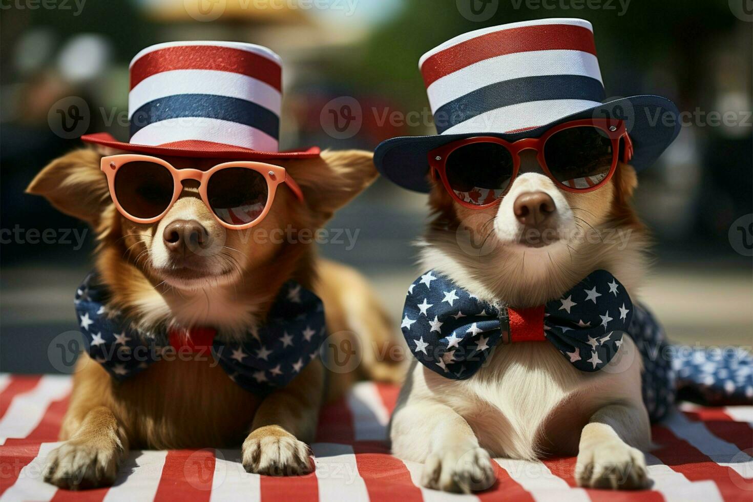 Illustrated scene of patriotic dogs marking the Fourth of July in the USA AI Generated photo