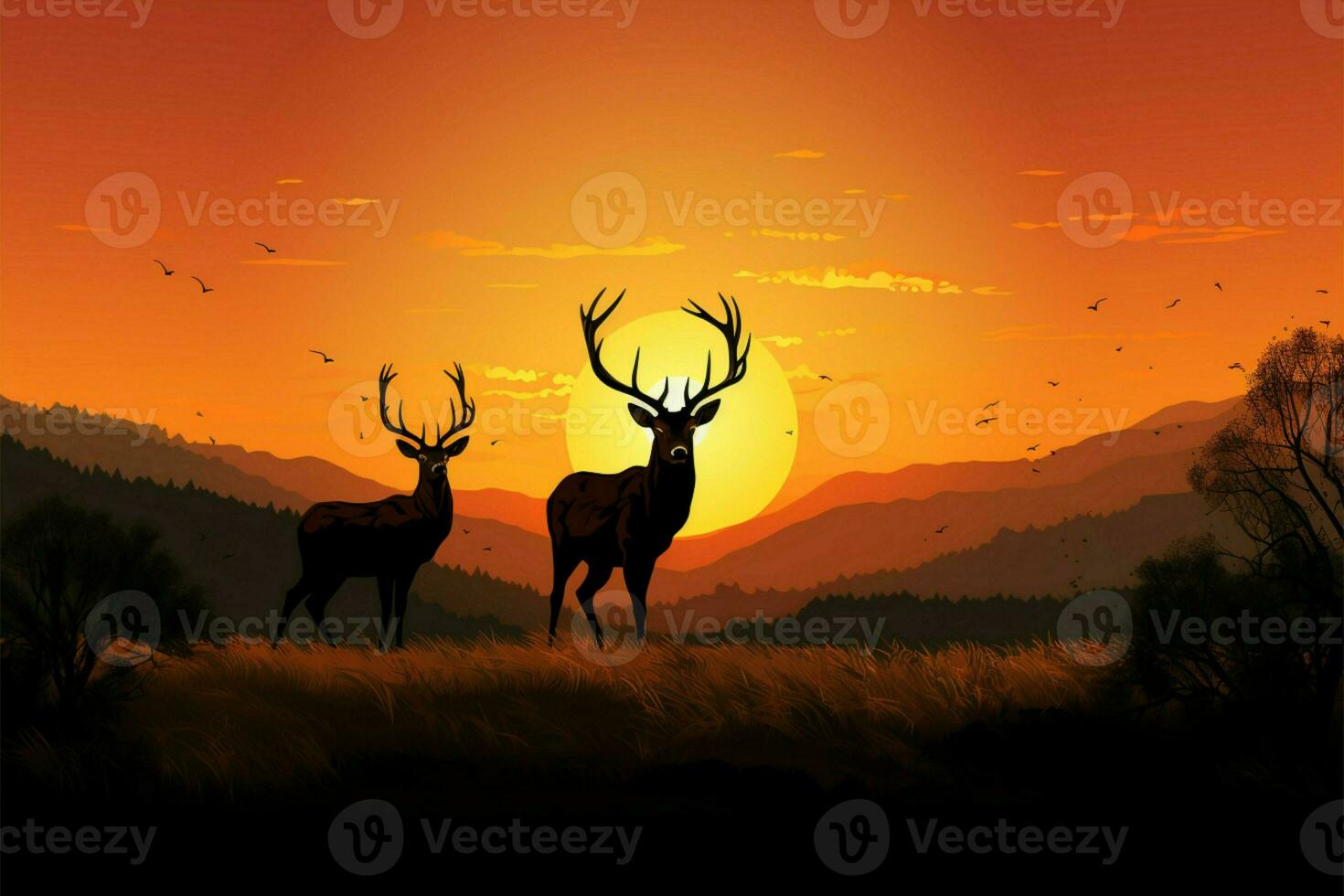 In a scenic meadow, a deer silhouette symbolizes wildlife conservation AI Generated photo