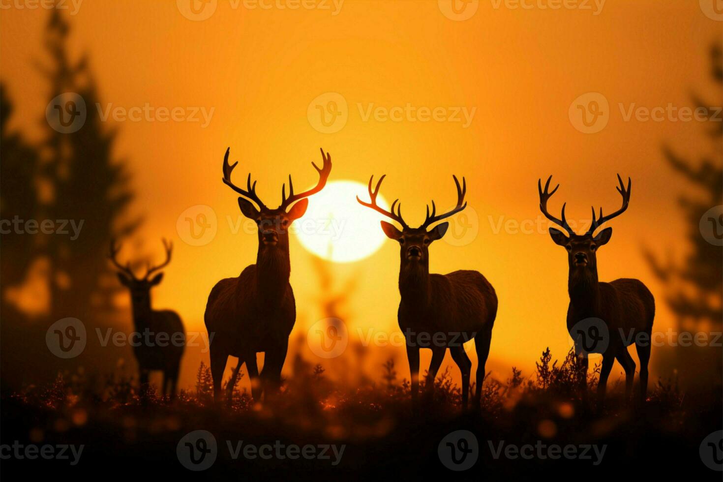 In a luminous meadow, deer silhouettes embody the beauty of wildlife AI Generated photo