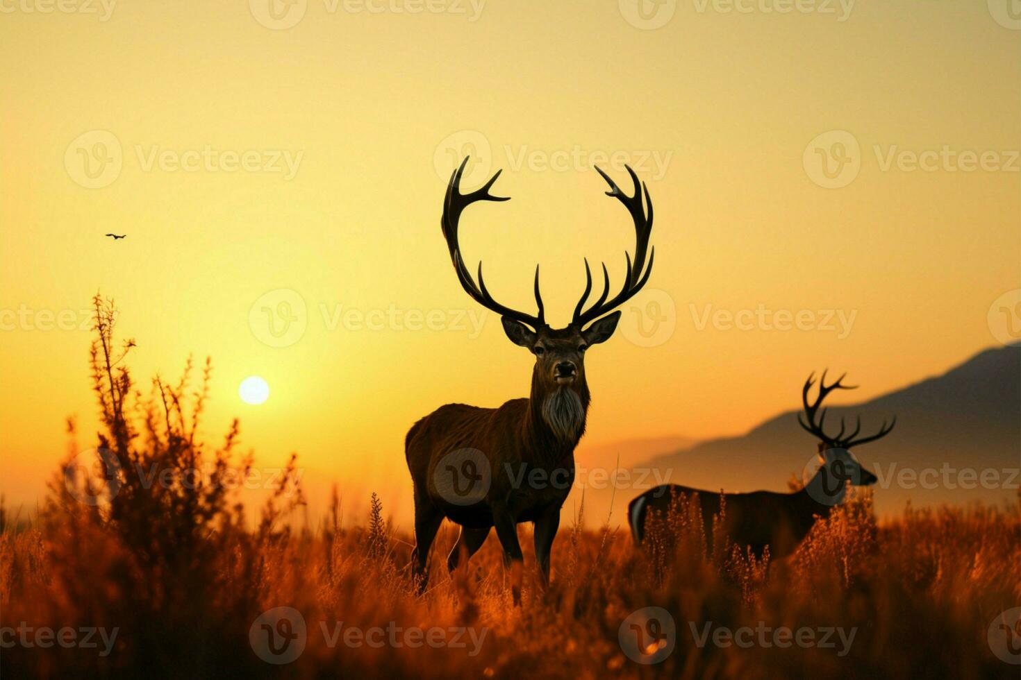 In a scenic meadow, a deer silhouette symbolizes wildlife conservation AI Generated photo