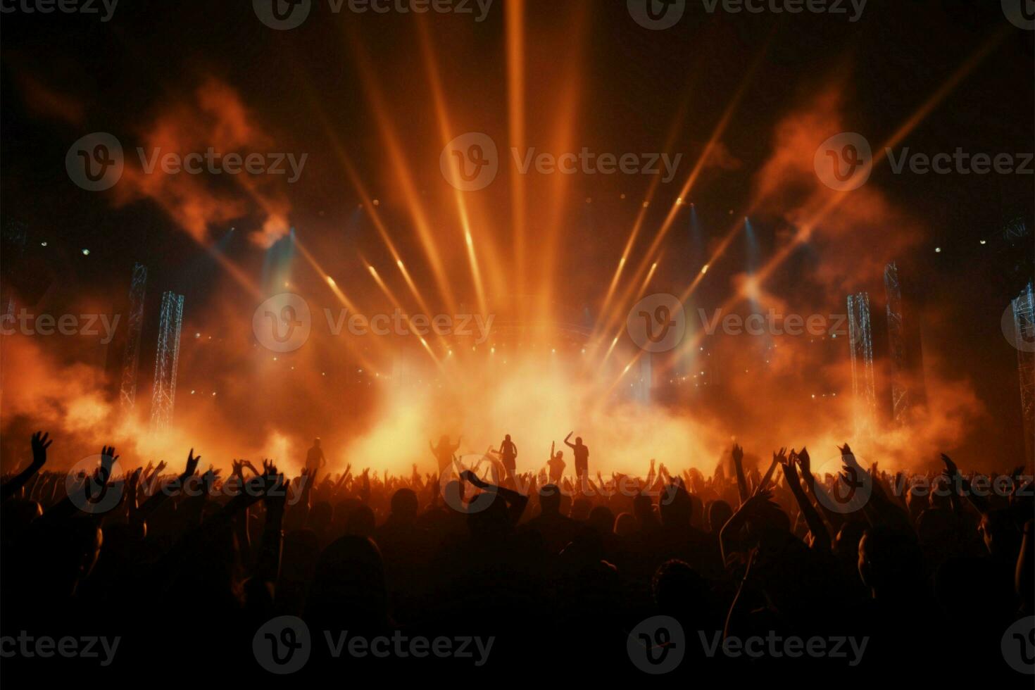 Lively concert stage with the performers in striking silhouette AI Generated photo
