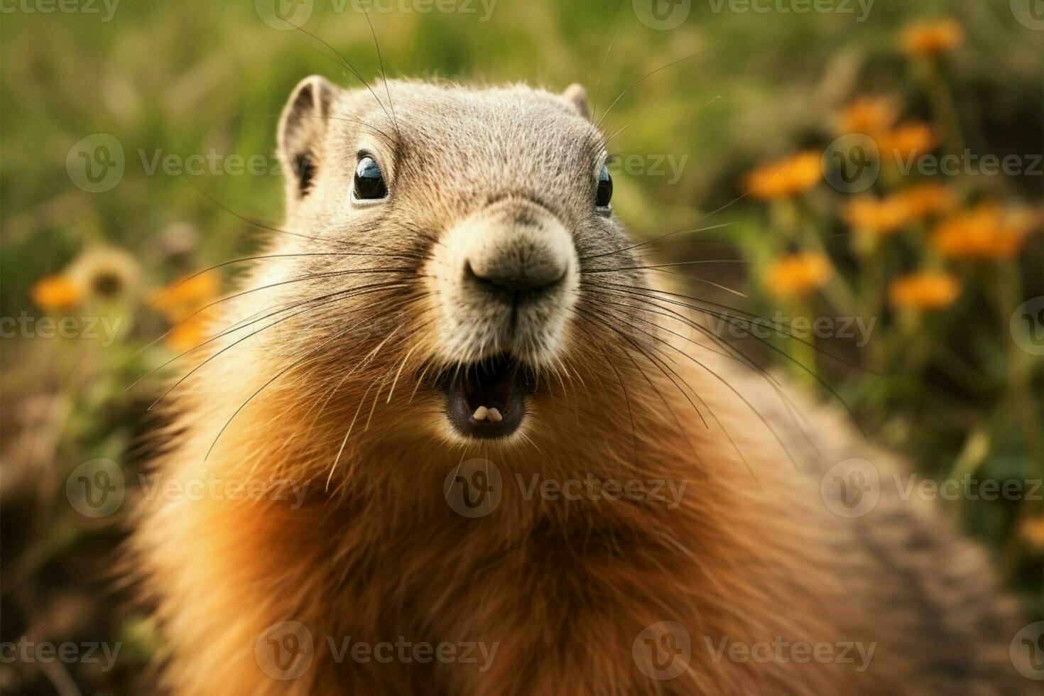 Marmot Day A groundhogs portrait, heralding weather predictions with tradition AI Generated photo